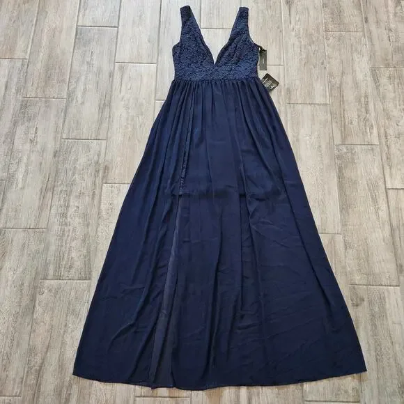 chinese dress ladies Navy High Low Dress With Lace Back